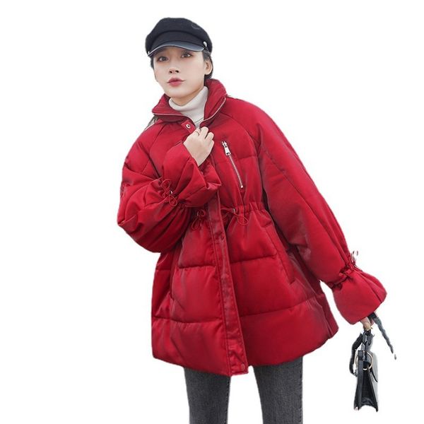 

white duck down jacket women's version loose waist closing medium length thickened warm, Black