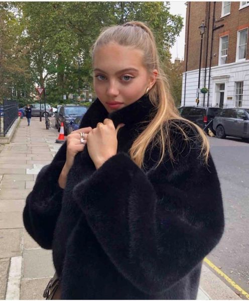 

women's wool & blends medium length fur coat n1b4, Black