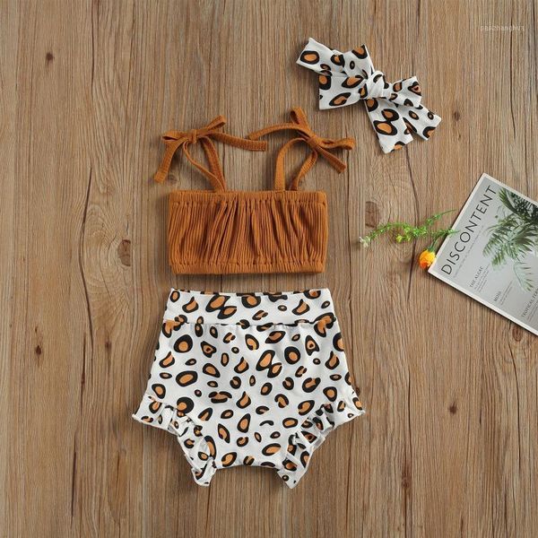 

born toddler baby girls 2-piece outfit set sleeveless sling lace up +leopard shorts for kids 0-24m clothing sets1, White