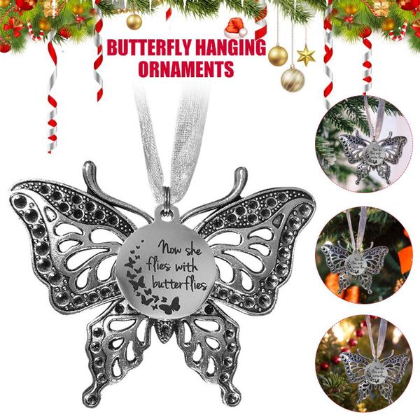 

now she flies with butterflies large silver tone butterfly charms ornament memorial remembrance lost loved ones ornament gq