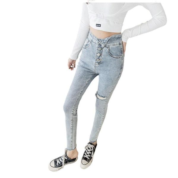 

women's jeans high-waisted summer thin design sense of niche feet pencil pants mother, Blue