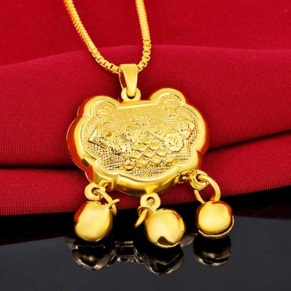 

longevity wealth golden lock pendant chain necklace for boy girl 18k yellow gold filled traditional fashion jewelry birthday gift, Silver