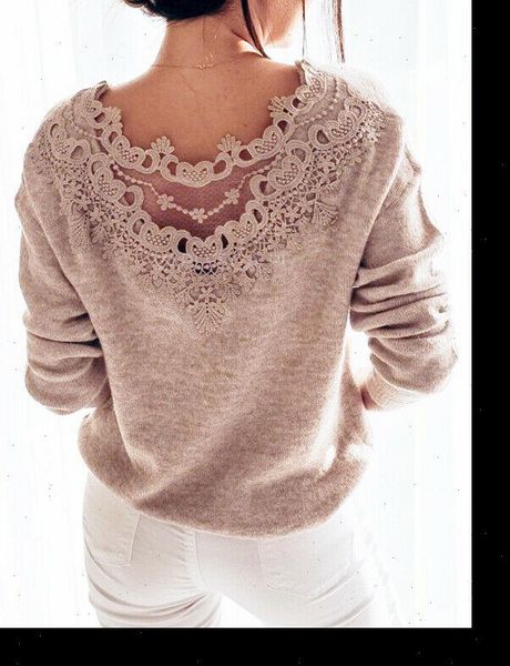 

womens sweaters autumn clothes elegant lace stitching backless pullover woman sweater long sleeve jumper knitted bodycon, White;black
