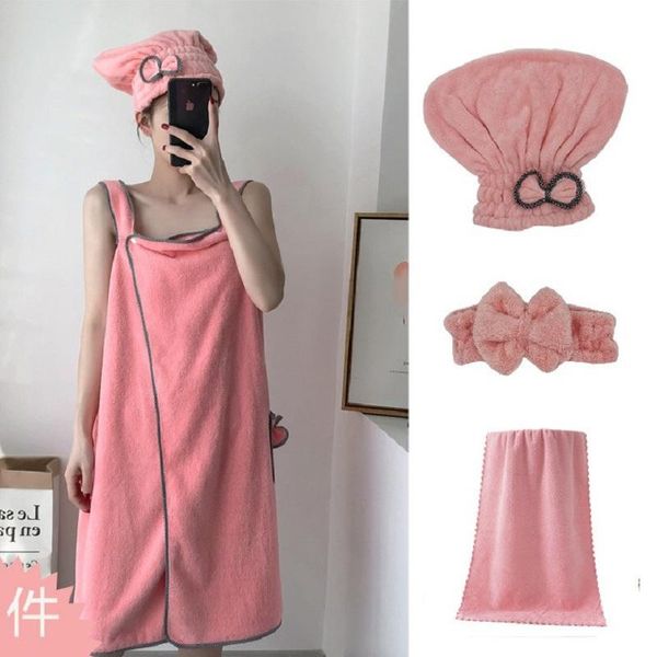 

towel thicken ladies tube strap magic bath coral fleece skirt can wear beach shower cap set