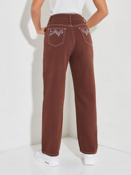 

petite fire print straight leg jeans 40gr#, Blue