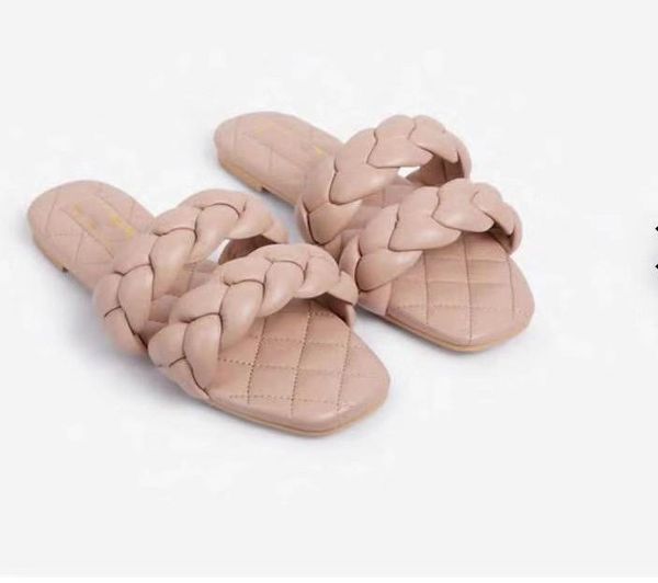 

weaving style fashion women outside slippers cross flat bottom sandals solid leather woman slides summer shoes, Black