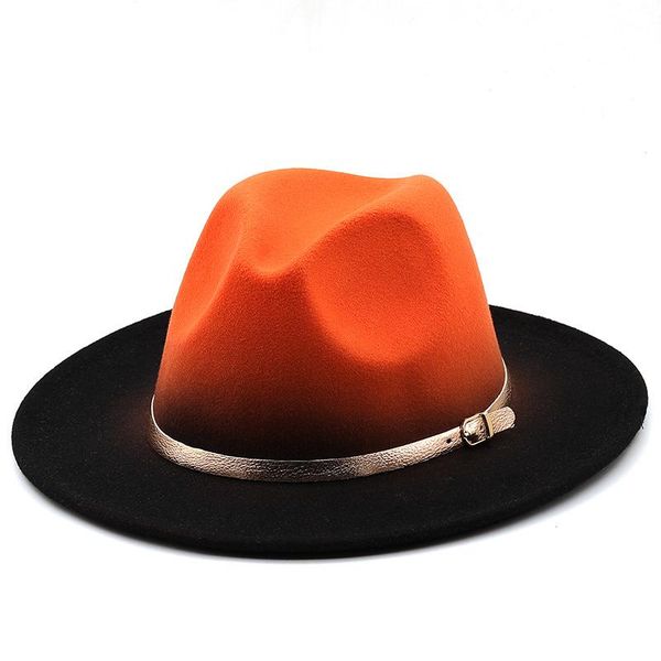 

wide brim hats orange gradient women gold belt hat panama felt fedoras men artificial british style jazz cap, Blue;gray