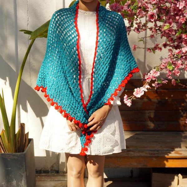 Inverno crochê artesanal azul lenço envolve mulheres lenços poncho presente de natal Granny cobertores cobertores