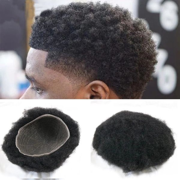 

swiss lace toupee for men european afro curl human hair pieces with10x8" full laces hairs replacement system bleached knots toupee, Black