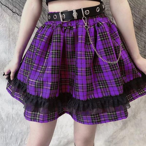 

skirts 8 color gothic spice girls skirt harajuku women red pink purple blue lace plaid y2k punk kawaii lolita cake mini, Black