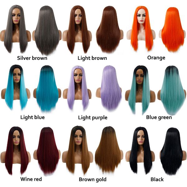 

women's selling cosplay split animation long hair color gradient wig cover, Black