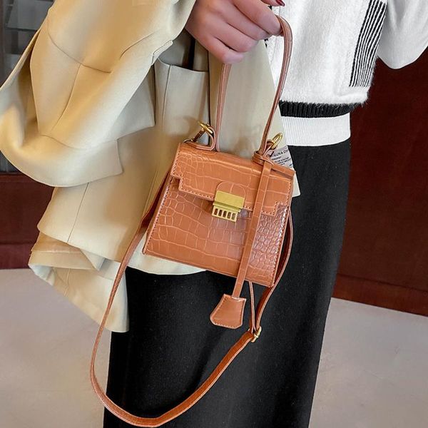

evening bags mini crocodile pattern women's tote bag small pu leather crossbody messenger lady retro square shoulder handbag