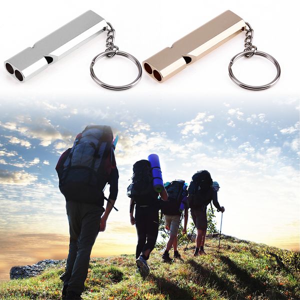 

mini portable 150db double pipe high decibel outdoor camping hiking survival whistle double-frequency emergency whistle keychain ws-5