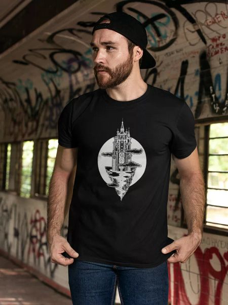 

flying medieval castle men's tee -image by shutterstock, White;black