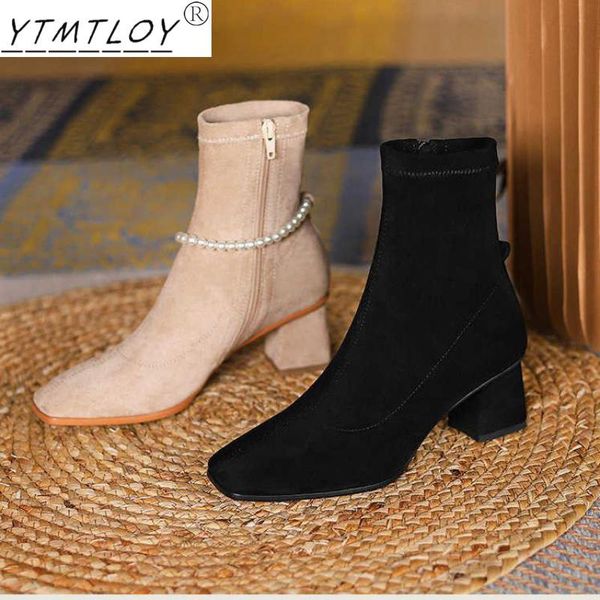 

boots fashion women's casual suede low-heeled high-heeled shoes spring pointed ankle zapatos mujer, Black