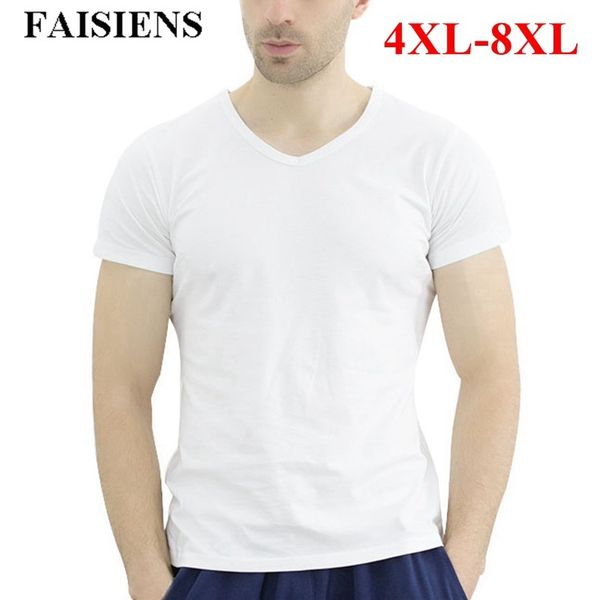 Faisiens 8xl tamanho grande t-shirt de algodão homens v pescoço de manga curta branca cinza preto mais tamanho grande 5xl 6xl magro fit homens camiseta y0323