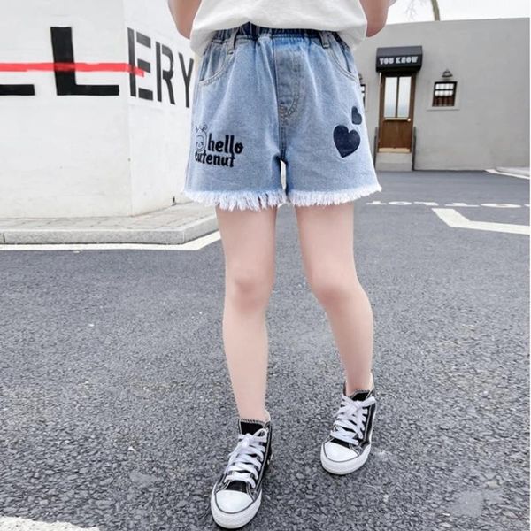 

shorts 2021 summer girls denim cartoon printed short pant 3-12y children's jeans pants korean style cotton clothing for teens, Black