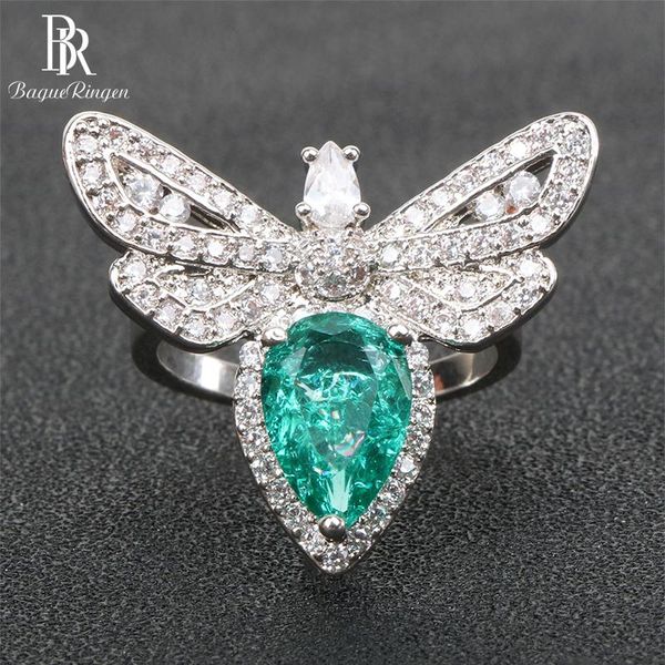 

cluster rings bague ringen sterling silver 925 for women jewelry delicate gemstones water drop shaped emerald luxury wedding ring, Golden;silver