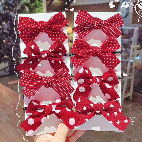 

hair accessories 2pcs/set red bow elastic bands rubber band tie children scrunchies ponytail holder gum ornaments, Slivery;white