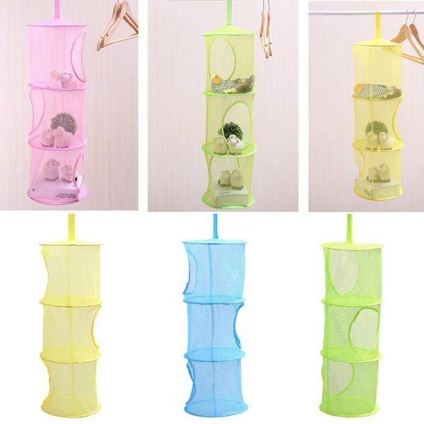 

folding drying basket hanging storage household net drynet clothes 3 compartments anti-deformation laundry & organization