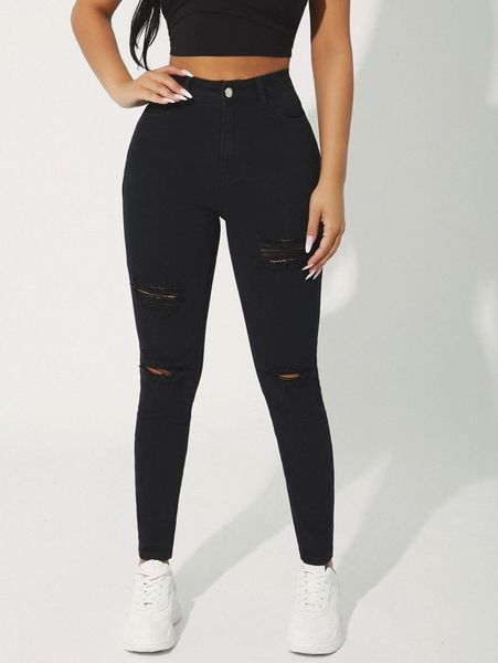 

petite ripped detail skinny jeans y5t2#, Blue