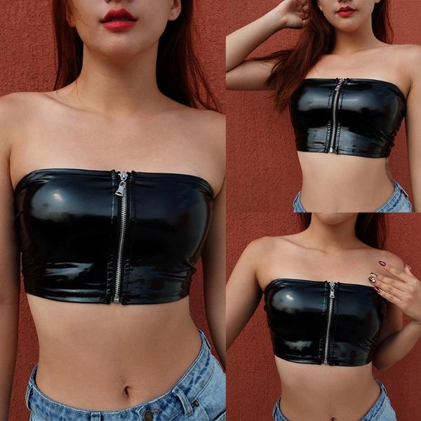 

zipper bright pu jacket fashion tube motorcycle personalized street clothing slim summer vest tank crop & club women's tanks camis, White