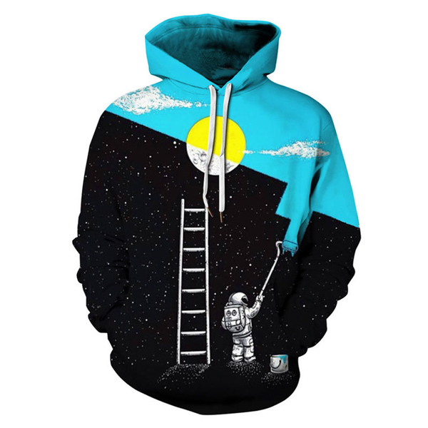 

men's hoodies & sweatshirts casual astronaut space galaxy men women pullover hooded sweatshirt fashion long sleeve moon landing 3d jack, Black