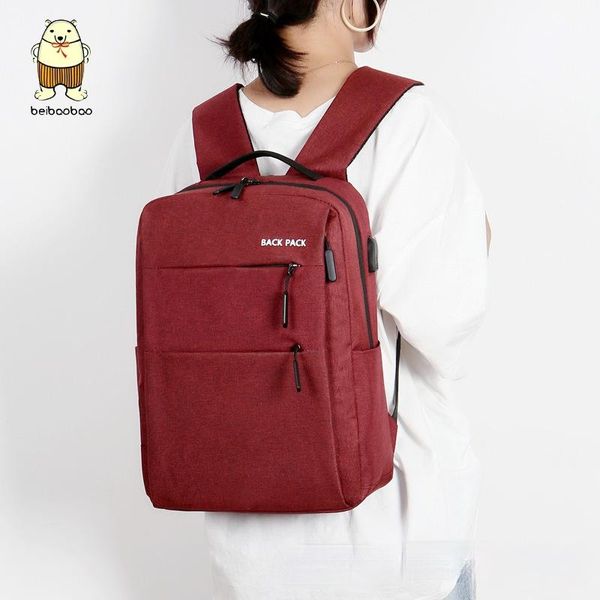 

backpack beibaobao men and women school students simple double zipper computer solid color business