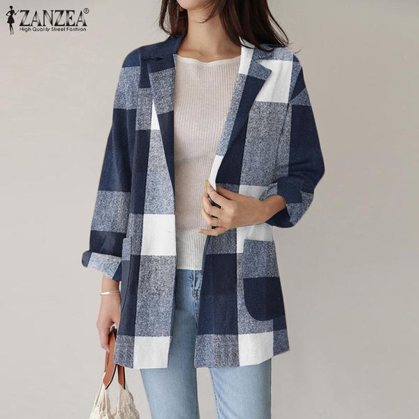 

women's suits & blazers 2022 autumn lapel oversized outwear fashion woolen blazer women vintage plaid check coats female casual ol lo, White;black
