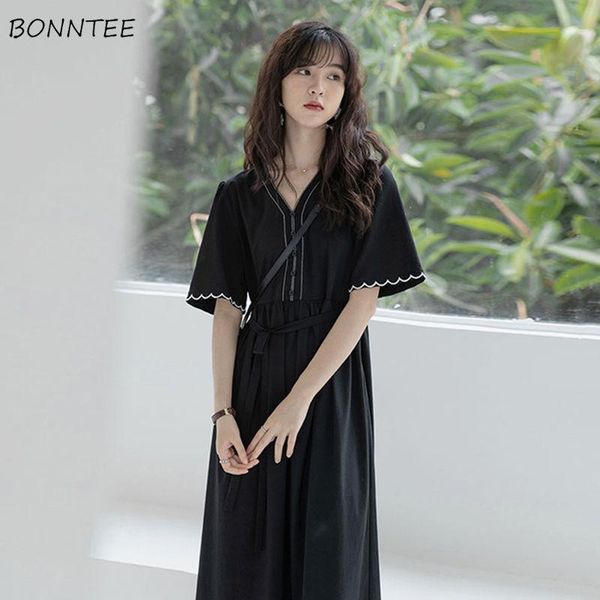

party dresses midi women black empire bandage temperament casual breathable tender vintage college clothing all-match fashion soft, White;black