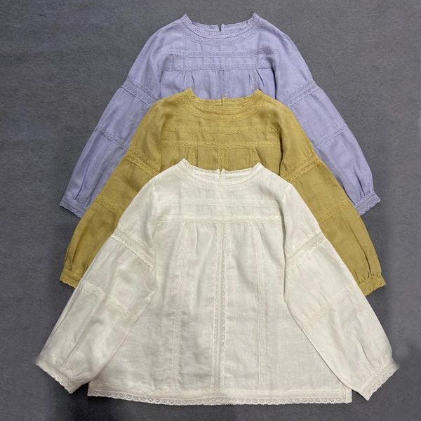 

women's blouses & shirts johnature japanese linen womens and 2021 autumn embroidery vintage solid color loose lace female, White