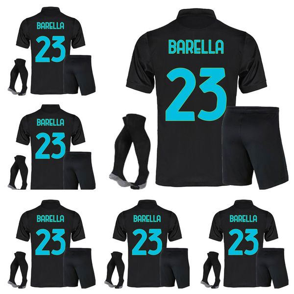 

kids with shorts and socks boys sets inter 2021 -2022 lukaku soccer jerseys mens suits barella de vrij child football shirt21-22, Black