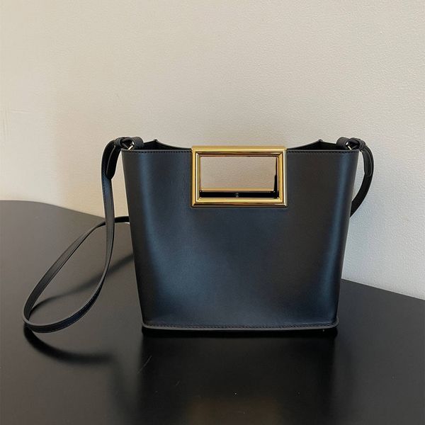 

2021 brand luxury 1 way new double buckle handbag leather small bucket bag messenger bag shopping bag tote 20x9x17cm