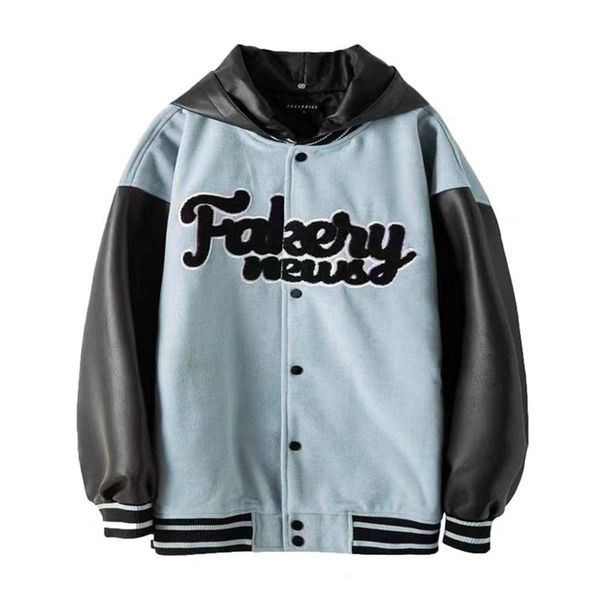 

men's jackets 2021spring&autumn letter embroidery baseball uniform hooded coat couple leather varsity jacket hiphop street bomber, Black;brown