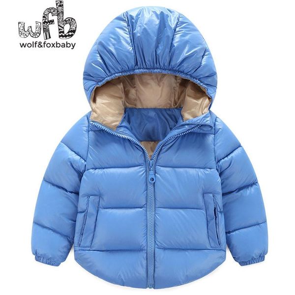

retail 1-6 years children's solid color cute hooded down jacket duck short section winter coat, Blue;gray