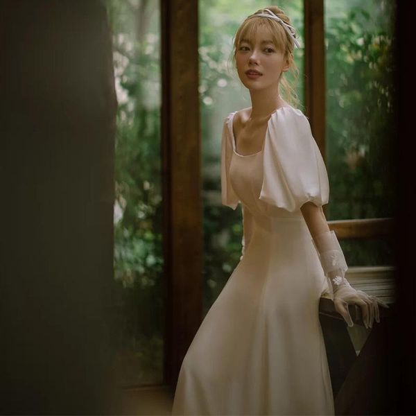 

ethnic clothing women elegant square neck long dress puffy sleeve prom wedding fashion party gown plus size xs-3xl, Red