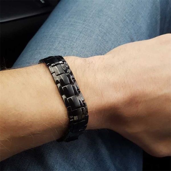 

vinterly black bracelet men hand chain energy health germanium magnetic stainless steel s for women 211124