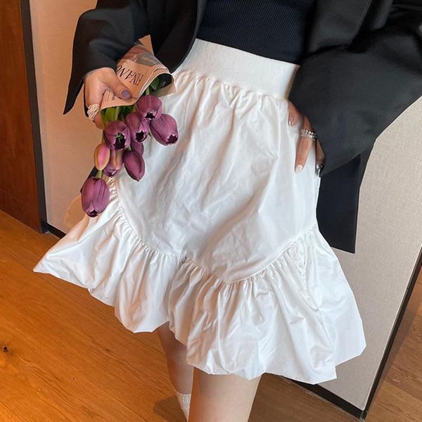 

skirts [ewq]women fashion loose summer korean version pleated simple black puff white thin elastic waist skirt casual 2021 16f0966