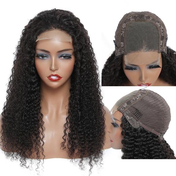 

lace wigs kinky curly human remy hair wig for black women 13x4 front jerry glueless with 4x4 frontal closure, Black;brown