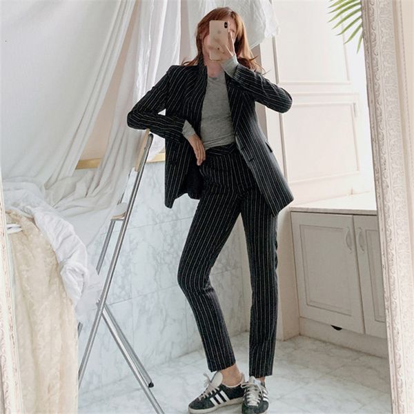 

pant fashionable female autumn with quality temperament fashion thin elegant work style striped pants suit, White
