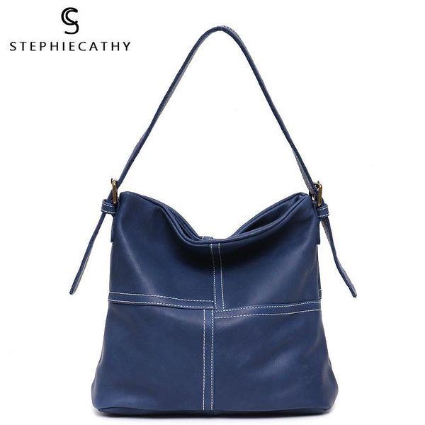 

casual genuine leather shoulder bags for women vintage style thread cowhide patchwork hobo bucket female crossbody handbags totes