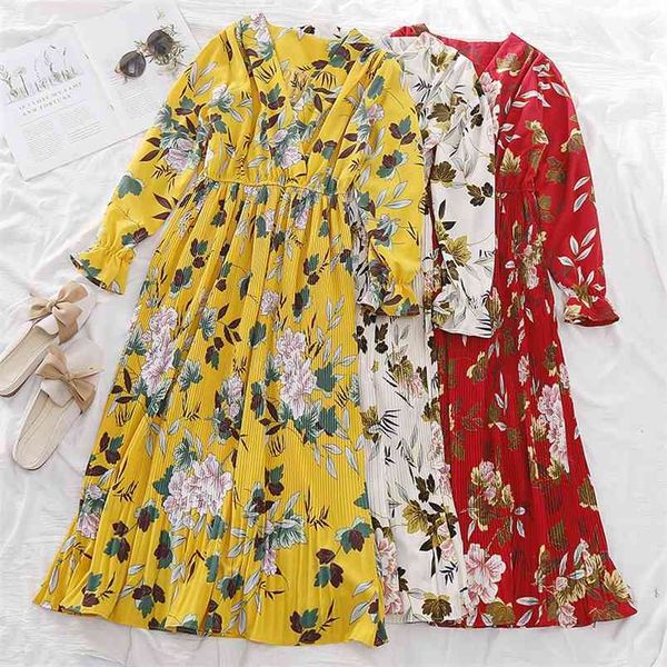 

spring summer autumn women's floral dress long sleeve loose ethnic style college student printed gd260 210506, Black;gray