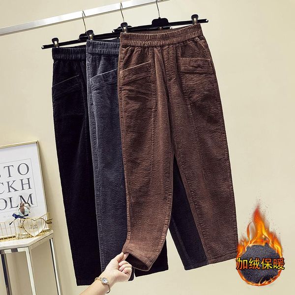 

black corduroy thick haroun female oversize plus large size high waist woman pants boyfriend for women's clothes panty 2021 0593 & capr, Black;white