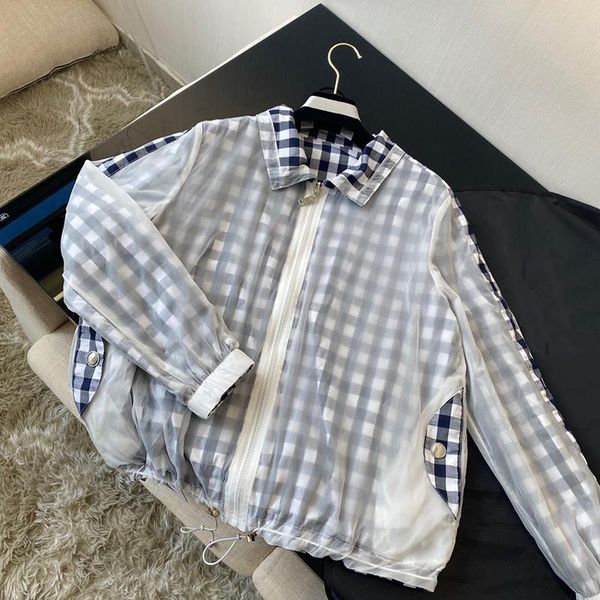 

two side wear jackets for women sun protection coats long sleeve drawstring check pattern plaid outerwear lady 2021 women's, Black;brown