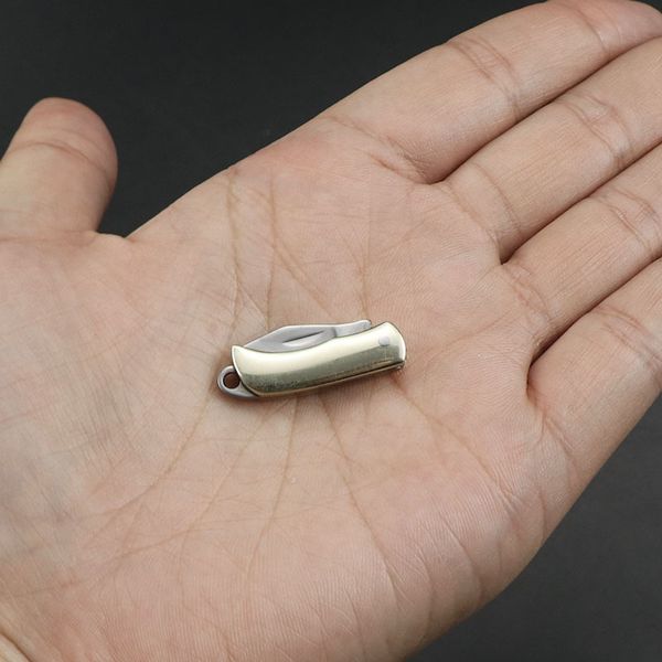 

brass multifunctional blade mini pocket key chain folding outdoor pure copper mirror disassembly express knife, Slivery;golden
