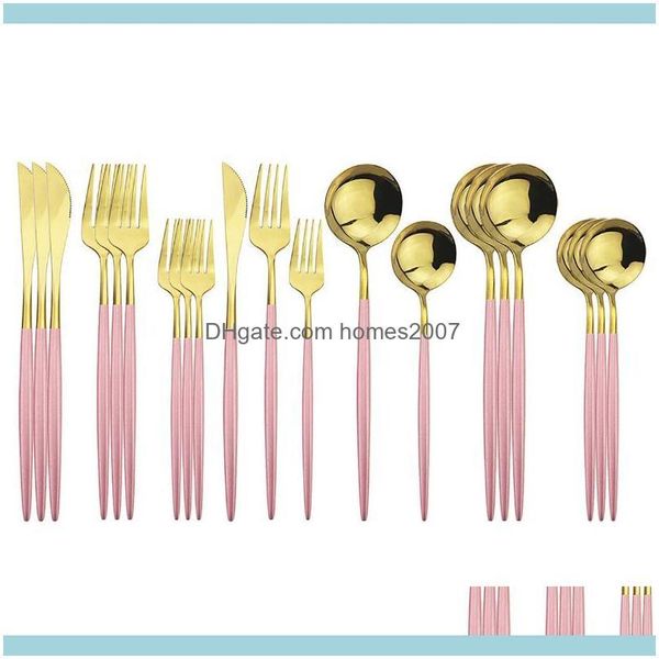 

sets flatware kitchen, dining bar home & garden20pcs 18/10 stainless steel dinnerware pink gold cutlery set knives fork dessert spoons table