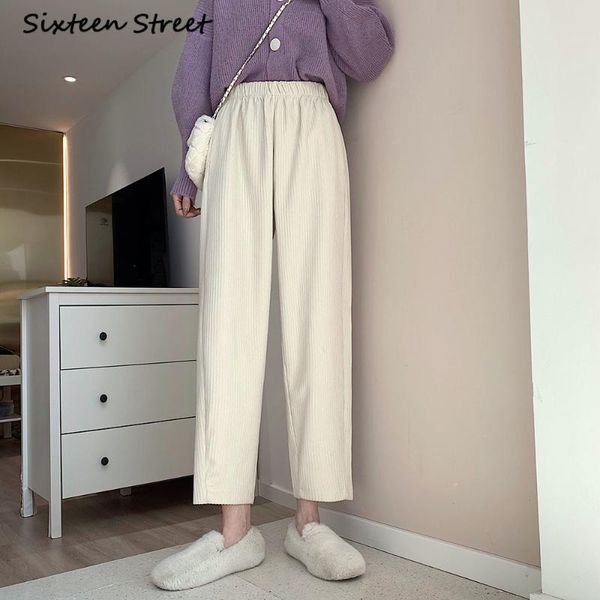 

winter high waist women ankle-length pants korean autumn solid casual straight 2021 harem loose thick fashion female ladies women's & c, Black;white