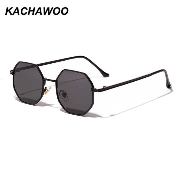 

sun glasses kachawoo octagon sunglasses women gold black brown small sun glasses for men polygon metal frame birthday present male uv400, White;black