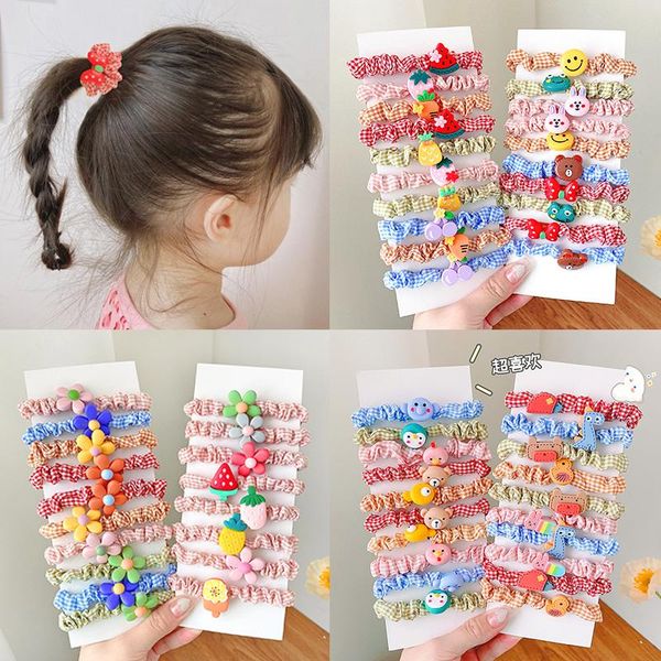 

hair accessories 5/8/10 pcs/set children cute cartoon flower scrunchies rubber bands girls lovely soft elastic kids, Slivery;white
