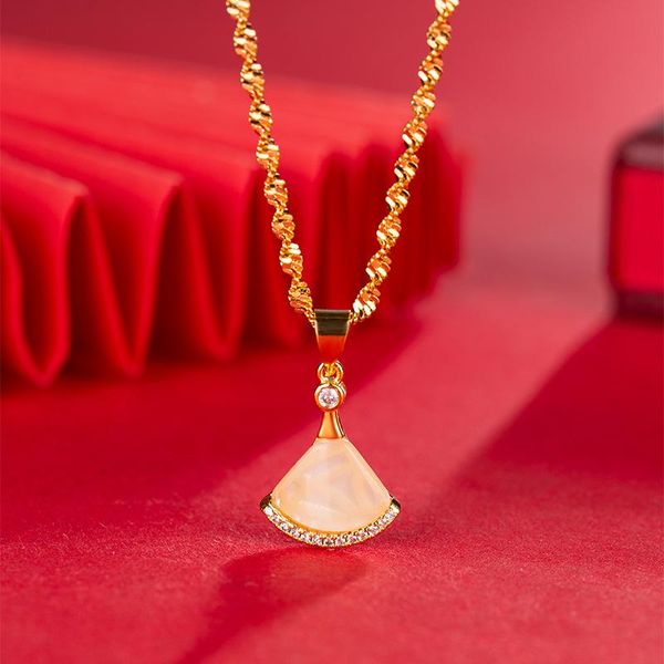 

pendant necklaces 2021 chinese bohemian fashion shell necklace skirt fan shaped neck jewelry electroplated gold natural stone, Silver
